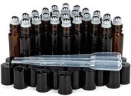 vivaplex amber glass roll-on bottles with stainless steel roller balls - pack of 24 (10 ml) | includes 3-3 ml droppers logo