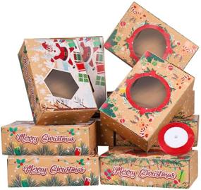 img 4 attached to 🍪 Рождественские коробки для печенья: натуральные картонные пирожные коробки для праздничных подарков - набор из 12 штук с окном - идеально подходит для упаковки печенья, конфет, пончиков и жестяных баночек с крышками.