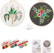 🧵 beginners embroidery kit - set of 3 embroidery cloth with floral patterns, hoop, thread, and needles logo