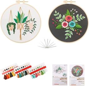 img 4 attached to 🧵 Beginners Embroidery Kit - Set of 3 Embroidery Cloth with Floral Patterns, Hoop, Thread, and Needles