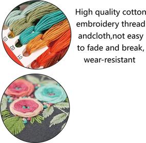 img 1 attached to 🧵 Beginners Embroidery Kit - Set of 3 Embroidery Cloth with Floral Patterns, Hoop, Thread, and Needles