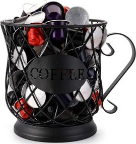 img 4 attached to ☕ Yesland Black Metal Wire Mug Kup Keeper/Coffee Pod Storage: A Perfect K Cup Holder and Carousel for Your Coffee Bar