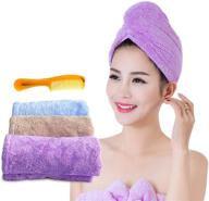 🏻 3 pack of 10" x 26" microfiber hair towel wraps for women - super absorbent, quick drying turbans for ladies - quick drying hair cap, shower cap logo