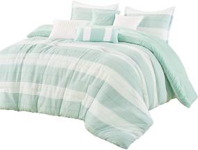 img 3 attached to 🛏️ 7-Piece King Comforter Set - Striped Cotton Blend Soft Lightweight Down Alternative, Beige Aqua Light Mint Green - Sleek Modern Bedding Set with Decorative Pillows and Shams (Hydi)