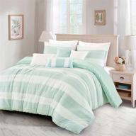 🛏️ 7-piece king comforter set - striped cotton blend soft lightweight down alternative, beige aqua light mint green - sleek modern bedding set with decorative pillows and shams (hydi) logo