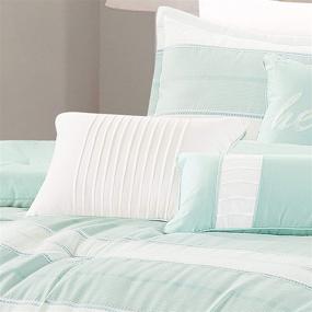 img 2 attached to 🛏️ 7-Piece King Comforter Set - Striped Cotton Blend Soft Lightweight Down Alternative, Beige Aqua Light Mint Green - Sleek Modern Bedding Set with Decorative Pillows and Shams (Hydi)