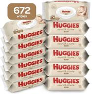 👶 huggies nourish &amp; care baby diaper wipes - scented baby wipes, 12 push button packs (672 wipes total) logo