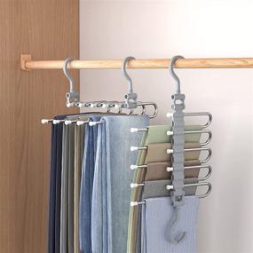 img 4 attached to Maximize Closet Space with 5-Layered Pants Hangers: 2 Pack Grey Rack for Organizing Pants, Scarves, Ties, Jeans, and Trousers