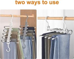 img 3 attached to Maximize Closet Space with 5-Layered Pants Hangers: 2 Pack Grey Rack for Organizing Pants, Scarves, Ties, Jeans, and Trousers