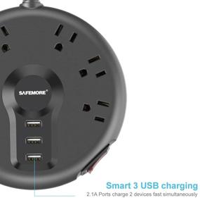 img 2 attached to ⚡️ SAFEMORE Путешественная Подставка с USB-портами - 1.98 м Удлинительный Кабель, 6 Розеток, 3 USB-порта (3.1A/5V) - Компактный для дома/офиса/круизного судна-Черный