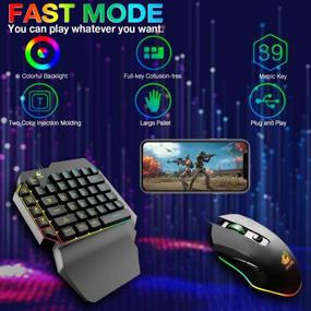 img 1 attached to 🎮 One-Handed Gaming Keyboard and Mouse Combo - 39 Keys PUBG Keycap Version with Wired Mechanical Feel and Rainbow Backlit - Includes Wrist Rest and USB Wired Gaming Mouse for Enhanced Gaming Experience