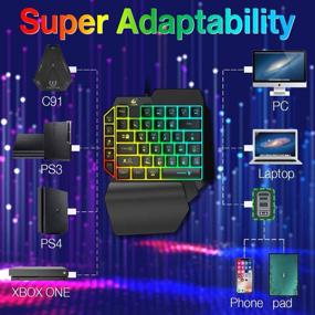 img 2 attached to 🎮 One-Handed Gaming Keyboard and Mouse Combo - 39 Keys PUBG Keycap Version with Wired Mechanical Feel and Rainbow Backlit - Includes Wrist Rest and USB Wired Gaming Mouse for Enhanced Gaming Experience