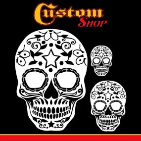 img 3 attached to 💀 Day of The Dead Sugar Skull Airbrush Stencil Set (Custom Shop, Skull Design #10) - Laser Cut Templates in 3 Scale Sizes - Reusable Graphic Art for Auto and Motorcycle