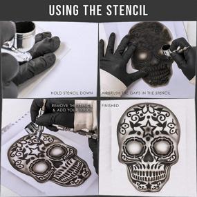 img 1 attached to 💀 Day of The Dead Sugar Skull Airbrush Stencil Set (Custom Shop, Skull Design #10) - Laser Cut Templates in 3 Scale Sizes - Reusable Graphic Art for Auto and Motorcycle
