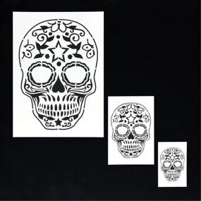 img 2 attached to 💀 Day of The Dead Sugar Skull Airbrush Stencil Set (Custom Shop, Skull Design #10) - Laser Cut Templates in 3 Scale Sizes - Reusable Graphic Art for Auto and Motorcycle