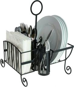 img 2 attached to 🍽️ Optimized Black Metal Mesh Kitchen/Picnic Buffet Caddy Organizer for Utensils, Plates, Napkins with Convenient Handle