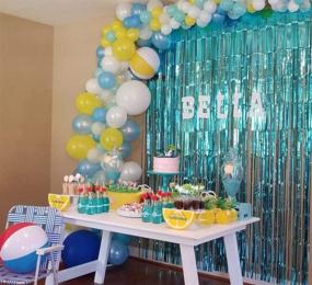 img 1 attached to 🎉 Blukey Turquoise Metallic Tinsel Foil Fringe Backdrop Curtain - Perfect for Weddings, Christmas, Halloween, New Year - 2 Pack, 3.2ft x 8.3ft