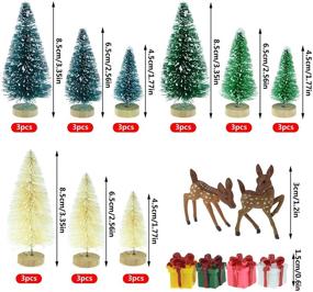 img 2 attached to 🌲 Yookat 51Pcs Mini Pine Trees - Artificial Trees with Wood Base - Sisal Trees Bottle Brush Trees Assorted Colors and Deer Boxes - Winter Snow Ornaments for Christmas Decoration