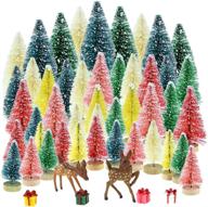 🌲 yookat 51pcs mini pine trees - artificial trees with wood base - sisal trees bottle brush trees assorted colors and deer boxes - winter snow ornaments for christmas decoration logo