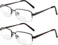 👓 set of 2 metal half rim bifocal reading glasses with quality spring hinge for men and women logo