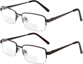 img 4 attached to 👓 Set of 2 Metal Half Rim Bifocal Reading Glasses with Quality Spring Hinge for Men and Women