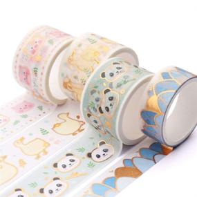 img 4 attached to 🐾 YUBBAEX Super Cute Washi Tape Set - 25MM Wide, 4 Rolls Gold Decorative Masking Tapes for Bullet Journal, Scrapbook, Planner, DIY Crafts - Cute Animals
