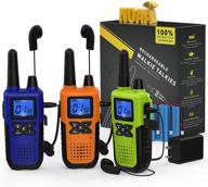 📞 rechargeable long range walkie talkies for adults - 3 pack noaa 2 way radios - long distance walkie-talkies with earpiece and mic set headsets, usb charger and battery weather alert logo