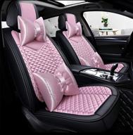 🚗 seemehappy pink-luxury girly car seat covers: full set for women, leather and silk front and rear seat cushions - universal fit logo