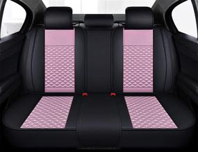 img 3 attached to 🚗 seemehappy Pink-Luxury Girly Car Seat Covers: Full Set for Women, Leather and Silk Front and Rear Seat Cushions - Universal Fit