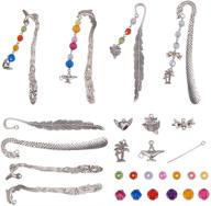 📚 metal hook bookmarks making kit - sunnyclue diy 4 set with dolphin leaf dragon bird bookmark, assorted beads, heart/tree/flagon/owl charm pendants, headpins, and antique silver - includes instruction logo
