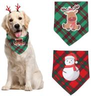 🐶 wonderpup 2-pack christmas dog bandana scarf | cotton bibs with cute reindeer antlers hair clip | for small, medium, large cats & pets логотип