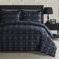 🛏️ stylish queen size green and navy plaid velveteen comforter set - comfy bedding, 3-piece logo