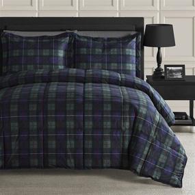 img 4 attached to 🛏️ Stylish Queen Size Green and Navy Plaid Velveteen Comforter Set - Comfy Bedding, 3-Piece
