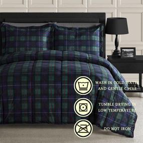 img 1 attached to 🛏️ Stylish Queen Size Green and Navy Plaid Velveteen Comforter Set - Comfy Bedding, 3-Piece