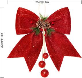 img 3 attached to 🎁 Whaline 4pcs Christmas Bows Set - Red Wreaths Bows, Glitter Sequin Tree Bow Ties - Xmas Decorative Home Ornament Decoration, Christmas Party - 9.8 x 11.8in