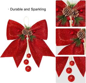 img 2 attached to 🎁 Whaline 4pcs Christmas Bows Set - Red Wreaths Bows, Glitter Sequin Tree Bow Ties - Xmas Decorative Home Ornament Decoration, Christmas Party - 9.8 x 11.8in