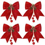 🎁 whaline 4pcs christmas bows set - red wreaths bows, glitter sequin tree bow ties - xmas decorative home ornament decoration, christmas party - 9.8 x 11.8in logo