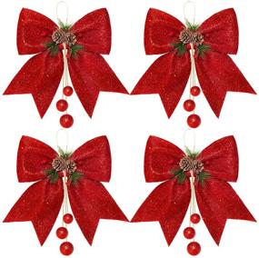 img 4 attached to 🎁 Whaline 4pcs Christmas Bows Set - Red Wreaths Bows, Glitter Sequin Tree Bow Ties - Xmas Decorative Home Ornament Decoration, Christmas Party - 9.8 x 11.8in