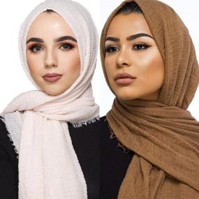 img 1 attached to LMVERNA Women's Wrinkle Scarf Crinkle Muslim Hijab Scarves - Solid Color Long Wrap Scarf for Enhanced SEO