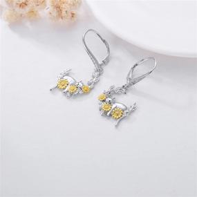 img 2 attached to 🌙 S925 Sterling Silver Lazy Cat Moon Dangle Earrings: A Bohemian Lying Down Cat Drop Earring with Sunflower Design for Women