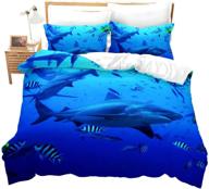 🦈 erosebridal blue shark bedding sets - fish duvet cover, sea life comforter cover, marine themed bedspread - decorative twin bedding sets with 1 pillow sham logo