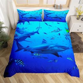 img 3 attached to 🦈 Erosebridal Blue Shark Bedding Sets - Fish Duvet Cover, Sea Life Comforter Cover, Marine Themed Bedspread - Decorative Twin Bedding Sets with 1 Pillow Sham