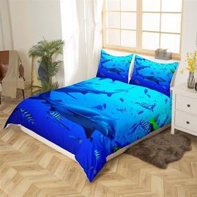 img 2 attached to 🦈 Erosebridal Blue Shark Bedding Sets - Fish Duvet Cover, Sea Life Comforter Cover, Marine Themed Bedspread - Decorative Twin Bedding Sets with 1 Pillow Sham