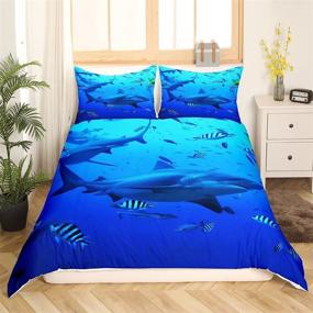 img 1 attached to 🦈 Erosebridal Blue Shark Bedding Sets - Fish Duvet Cover, Sea Life Comforter Cover, Marine Themed Bedspread - Decorative Twin Bedding Sets with 1 Pillow Sham