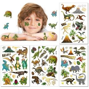 img 4 attached to 🦖 Howaf Dinosaur Temporary Tattoos for Kids: 56 Styles of Fake Children's Glitter Tattoos for Colourful and Fun-Filled Dinosaur Birthday Party!