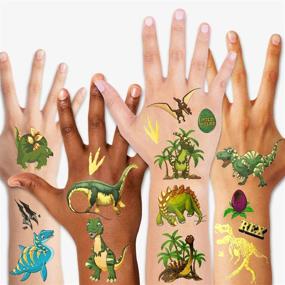 img 3 attached to 🦖 Howaf Dinosaur Temporary Tattoos for Kids: 56 Styles of Fake Children's Glitter Tattoos for Colourful and Fun-Filled Dinosaur Birthday Party!
