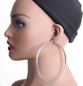 img 2 attached to 👂 100mm Extra Large Textured Pattern Hoop Earrings for Women and Girls