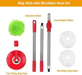 img 3 attached to HAPINNEX Spin Magic 360 Upgraded Mop Handle + 2 Pack Microfiber Mop Head Refills Set | Replacement for Hand Press & Pedal Mop Buckets