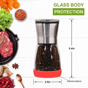 img 1 attached to Premium Stainless Steel Salt and Pepper Grinder Set with Anti Slip Sleeve - 2 Piece Set, Adjustable Grinder for Refillable Pepper Grinders, Short Glass Shakers - Salt Mill & Pepper Mill Combo