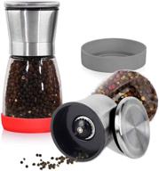 premium stainless steel salt and pepper grinder set with anti slip sleeve - 2 piece set, adjustable grinder for refillable pepper grinders, short glass shakers - salt mill & pepper mill combo logo